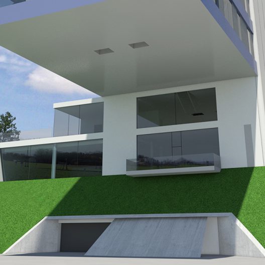 Domico Untersicht Auskragung mit Blechpanele