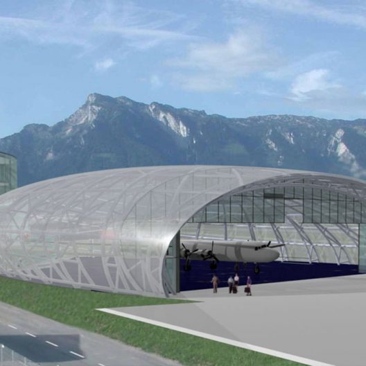 Salzburg Airport - Hangar 7 und 8 Hangar 7 - Schaubild Straßenansicht