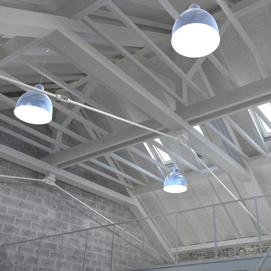 Gusswerk - Betty Barclay Kleiner Showroom - Blick in den bestehende Dachstuhl